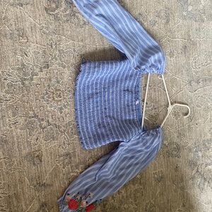 long sleeve striped cropped blouse